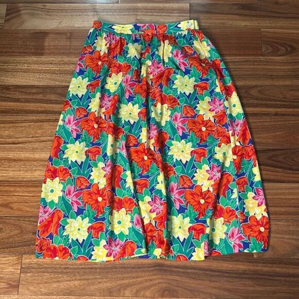 Vintage haberdashery petite retro midi skirt bold floral boho skirt vtg
